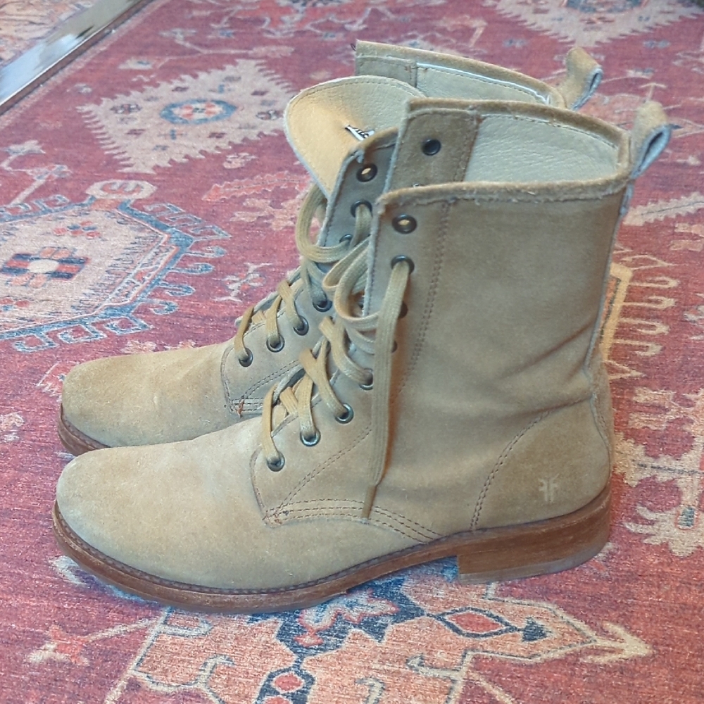 Frye Women's Tan Suede Combat Boots